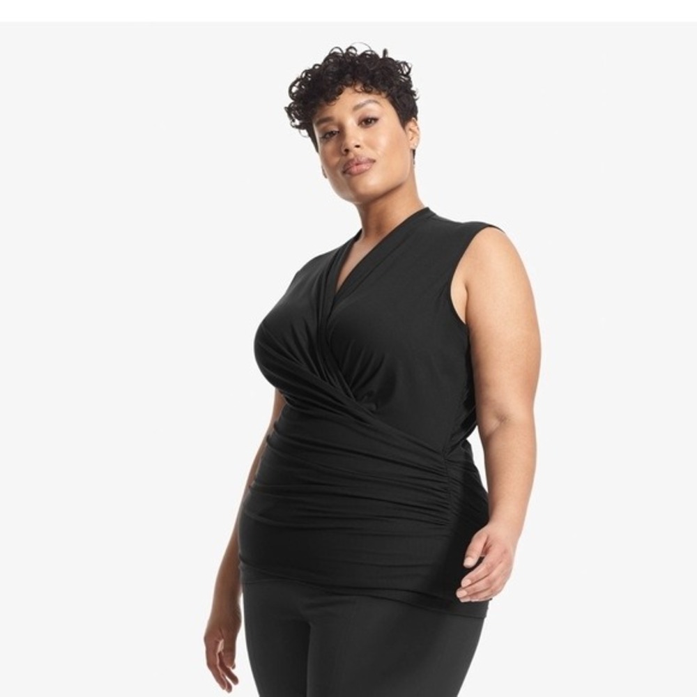 New Mm Lafleur Blixen Black Jersey Sleeveless Wrap Top Ruched Curvy
Size 24